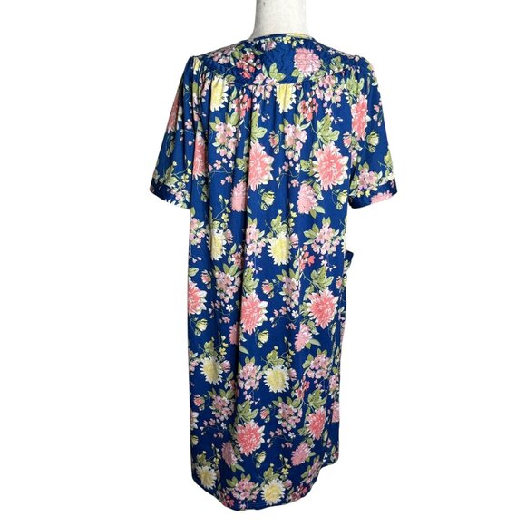 Anthony Richards Blue Floral Housecoat Pockets Medium Short Sleeve Lightweight - Picture 4 of 6